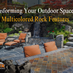 Vibrant multicoloured rock features enhancing a landscaped garden pathway.